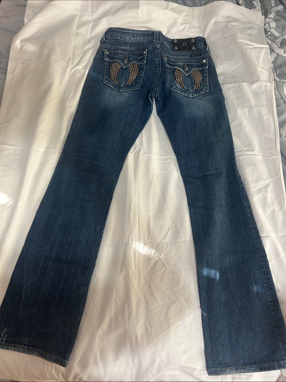 Miss Me Dark Blue Flared Jeans with Embroidered Back Pockets
